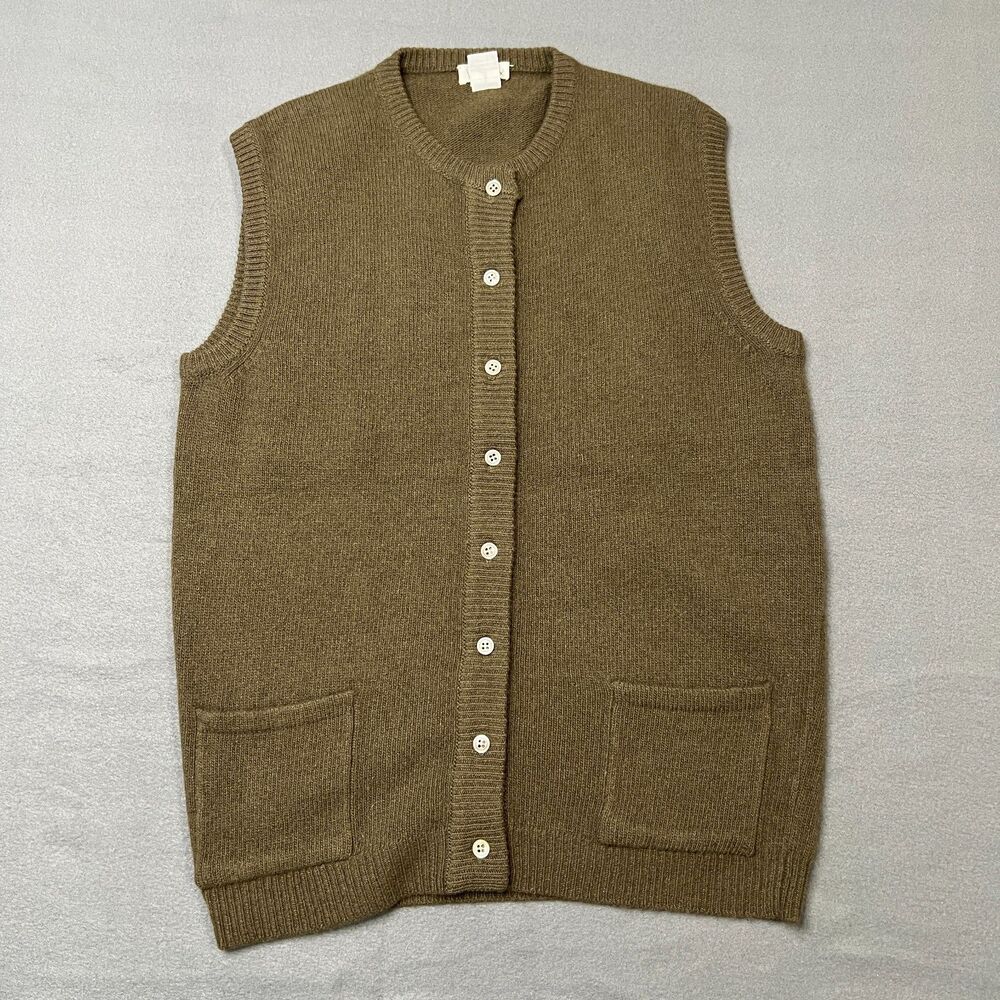 Wintex Cardigan Sweater Womens Large Olive 100% Cashmere Sleeveless Button-Front